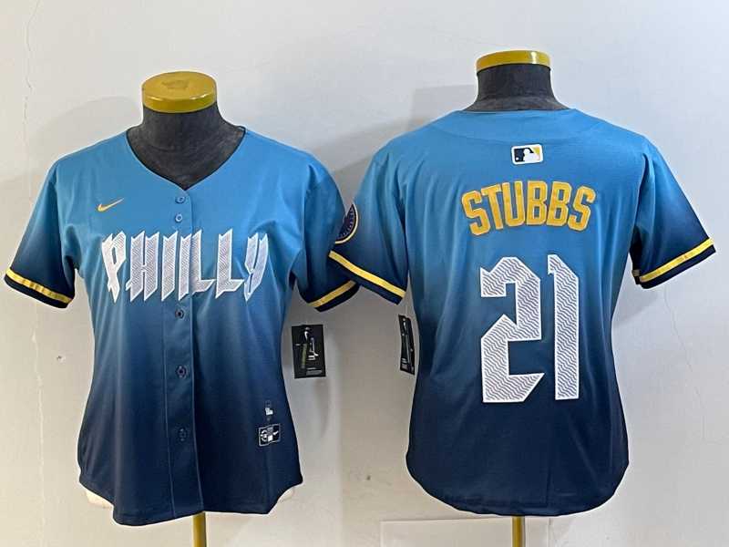 Womens Philadelphia Phillies #21 Garrett Stubbs Blue 2024 City Connect Limited Stitched Jersey